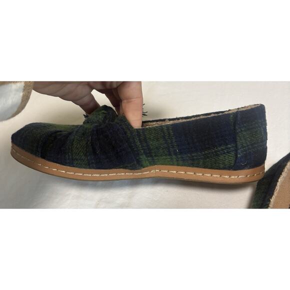 TOMS Alpargata Leather Wrap Slip On Shoes Size 8 Galapagos Green Plaid Bow - Picture 3 of 6